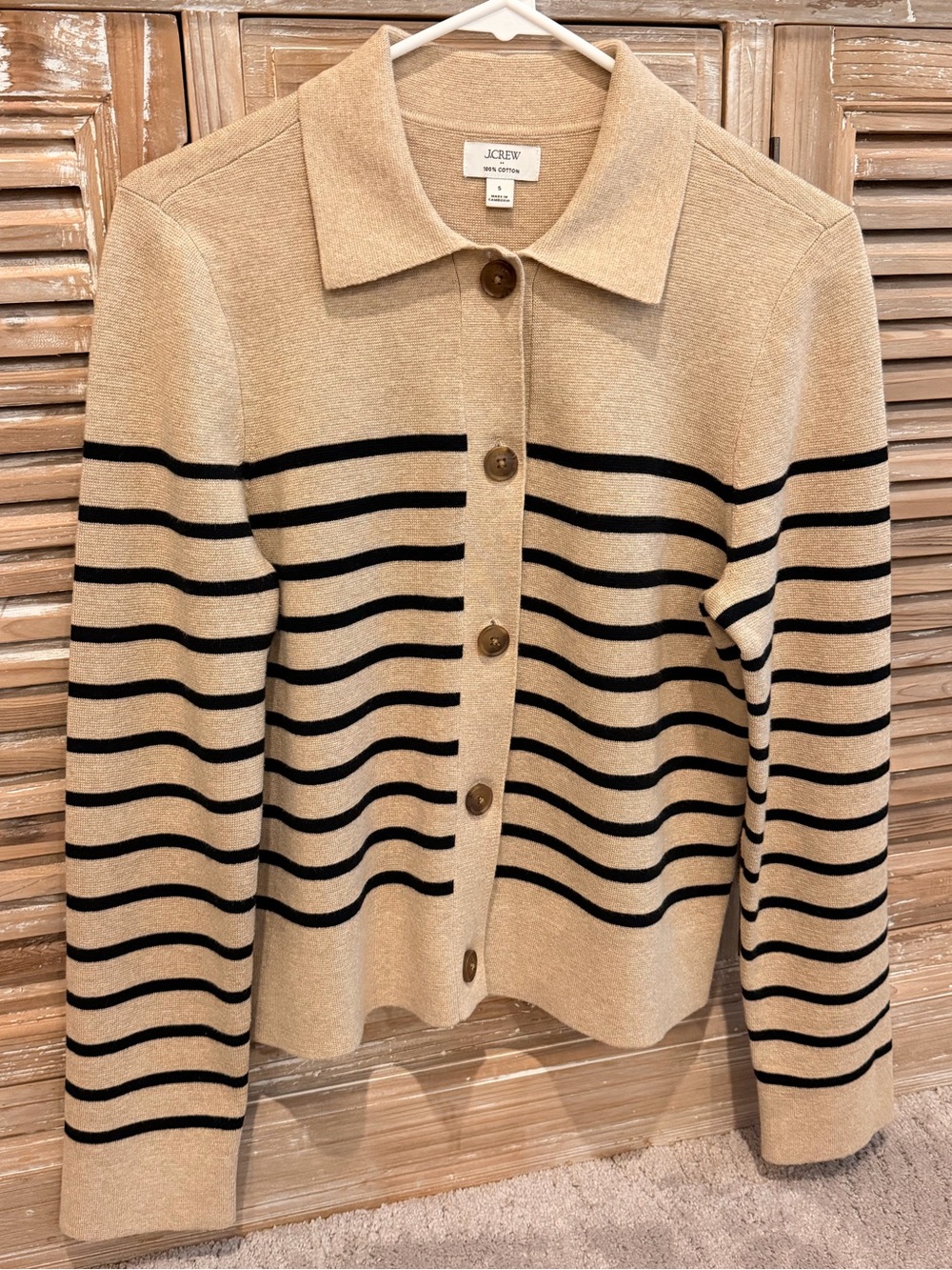 J. Crew Factory Striped Collared Sweater Jacket 100% Cotton (Size Small)